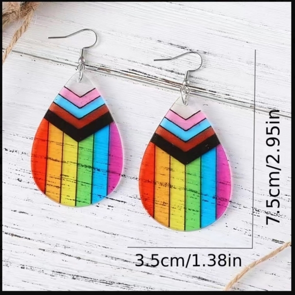 Rainbow Tear Drop Earrings - Picture 2 of 3